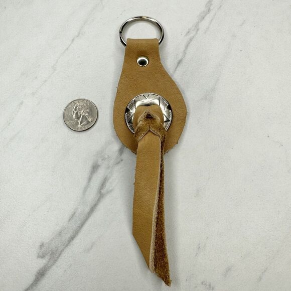 Soft Brown Leather Fringe Western Concho Boho Keychain Keyring - Picture 3 of 10